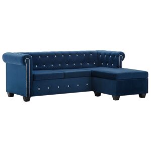 Niebieska aksamitna sofa Chesterfield